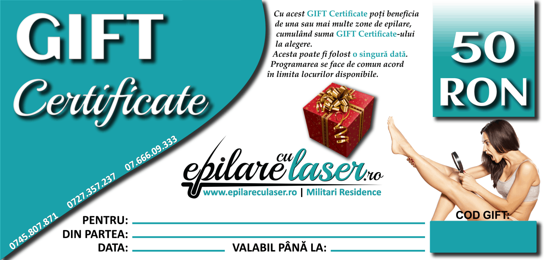 Gift Certificate - Card Cadou - Epilare Definitivă cu Laser